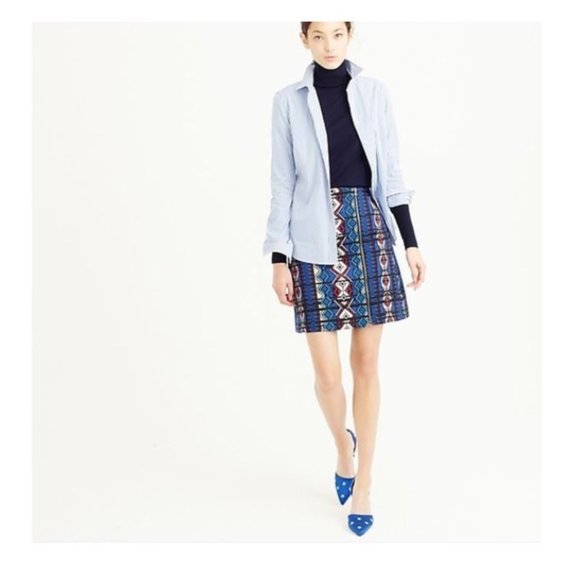 NWT J. Crew Windowpane Jacquard Front Zip Skirt 0P - Picture 2 of 5